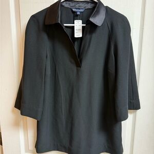 Brooks Brothers Black Blouse with Satin Collar